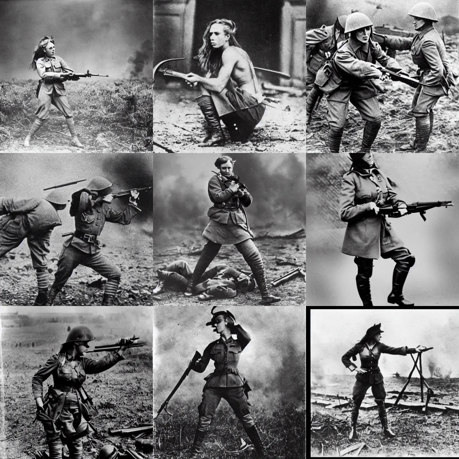 Prompt: Nicole Aniston fighting in the 1st world war, photograph