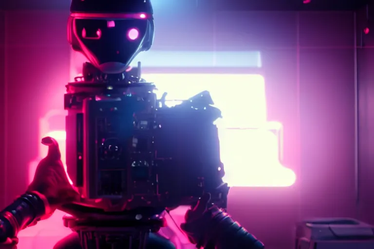 Image similar to vfx film, love death and robots, flat color profile low - key lighting award winning photography arri alexa cinematography, hyper real photorealistic cinematic, atmospheric cool colorgrade