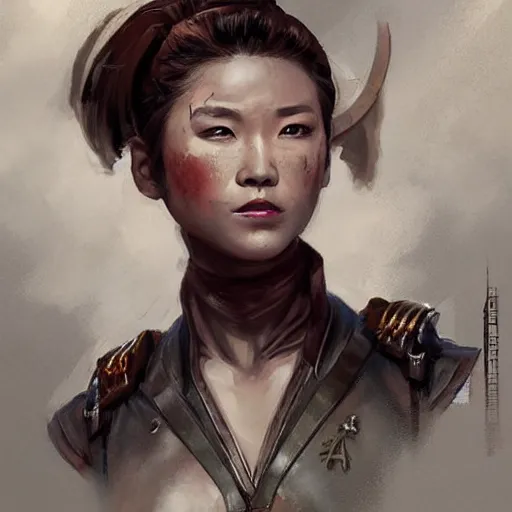 Image similar to portrait of chun - li, colourised, face portrait, epic, tragic, military art, fantasy, dieselpunk, hd shot, digital portrait, beautiful, artstation, comic style, by artgerm, guy denning, jakub rozalski, magali villeneuve and charlie bowater