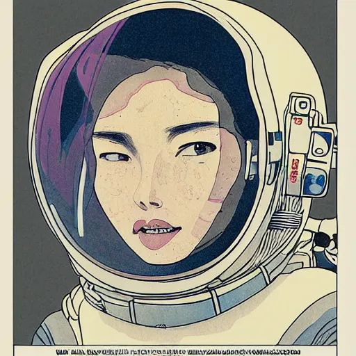 Image similar to portrait of female astronaut painted in miyazaki color style drawn by katsuhiro otomo and takato yamamoto, high detail, intricate linework, sharp, smooth face, china doll face, high detail, manga and anime