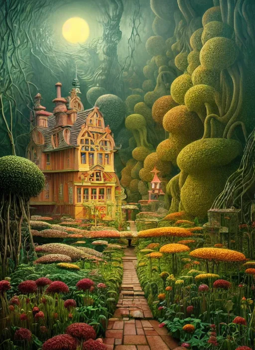 Image similar to hyper detailed 3d render like a Oil painting - the secret garden by Jacek Yerka, Mariusz Lewandowski, generative render, Abstract brush strokes, Masterpiece, Edward Hopper and James Gilleard, Zdzislaw Beksinski, Mark Ryden, Wolfgang Lettl, hints of Yayoi Kasuma, octane render, 8k