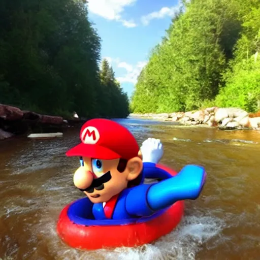 Image similar to mario rafting in a violent river