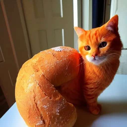 Image similar to an orange cat that is made out of bread
