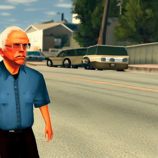 Prompt: bernie sanders, in gta san andreas, screenshot