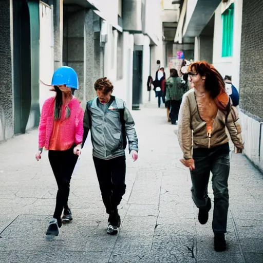 Image similar to men and women frolicking in the solarpunk utopia of the future street photography 2 3 mm