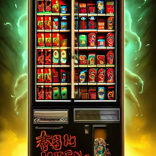 Image similar to a necromantic and depressed mayan vending machine drawn by Sam Youn artstation and Aka Akiman, cinematic lighting, amazing award winning perfect capture, detailed