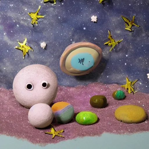 Prompt: Liminal space in outer space, claymation