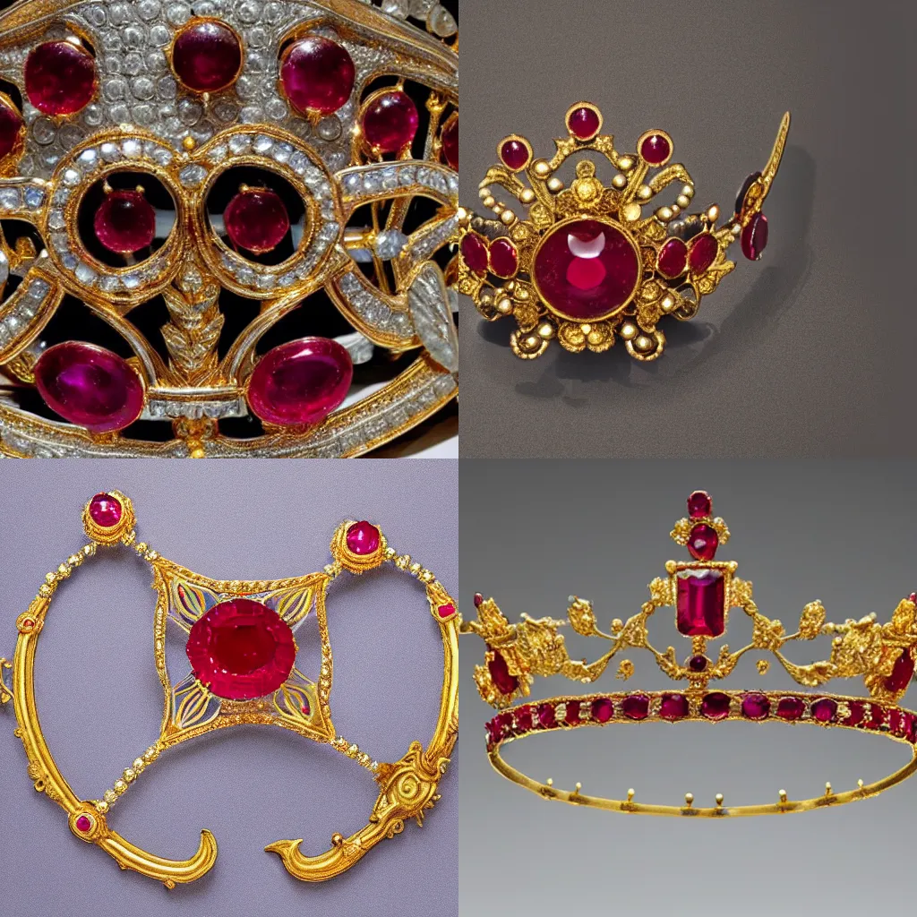 Prompt: a photo of a Tiara (Sailor Moon), ancient gold and ruby diadem, The Metropolitan Museum of Art