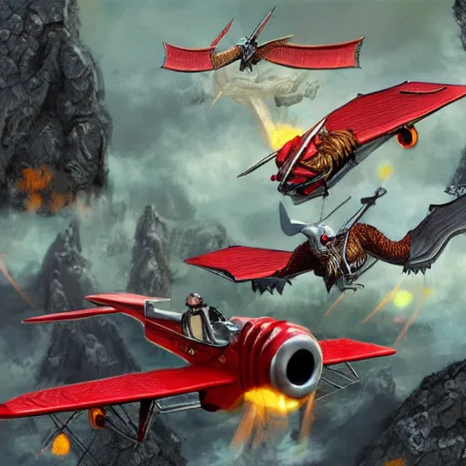 Image similar to fantasy dragon fighting biplanes