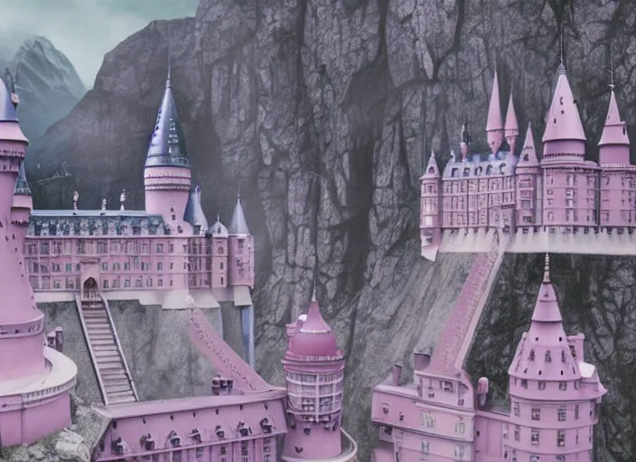 Image similar to a film still of cosplay of harry potter in the grand budapest hotel ( 2 0 1 4 ), 4 k