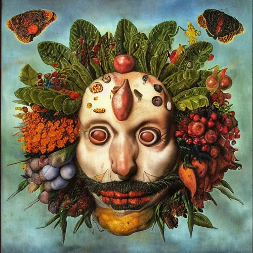 Prompt: album cover, psychedelic, giuseppe arcimboldo