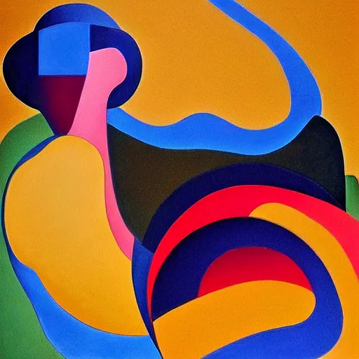 Image similar to woman woman as the natural landscape, her curves form the mountains and rivers of this land , high quality art in the style of cubism and georgia o’keefe,