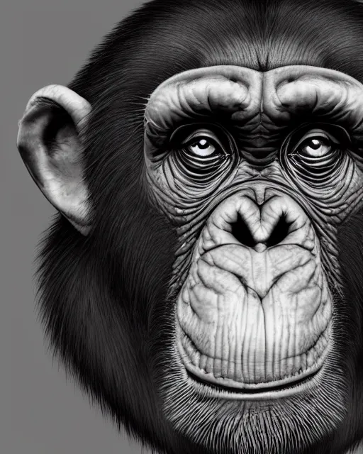 Image similar to very detailed high resolution illustration portrait of a chimpanzee, mystical, 3 d, 8 k, extremely detailed, artstation