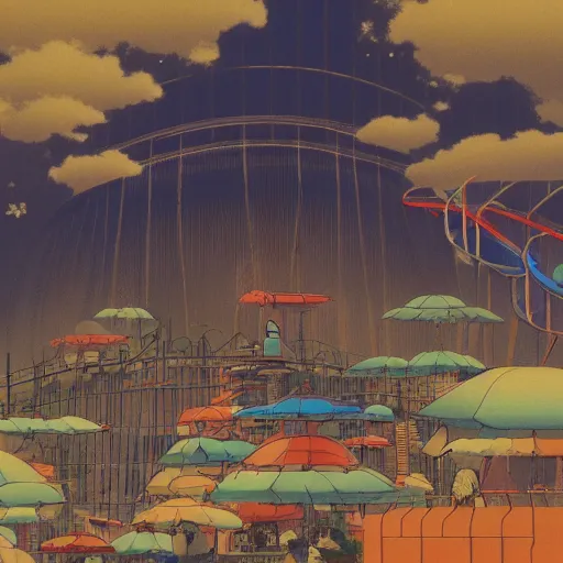 Image similar to a theme park in the clouds, by satoshi kon