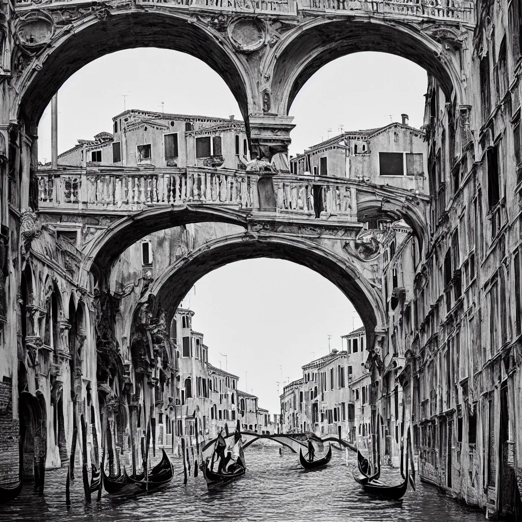 Image similar to venice bridges by piranesi, composition, cinematic, rule, grid