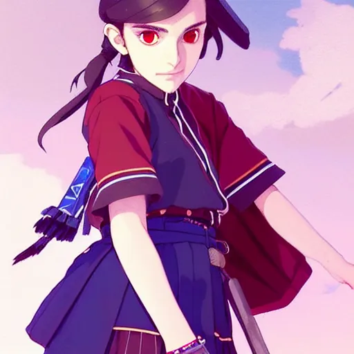 Prompt: a beautiful! boyish! natalie portman model, wearing catholic school girl outfit with mayan pattern and native style, chronotrigger aztec street fashion, gapmoe yandere grimdark, trending on pixiv fanbox, painted by greg rutkowski makoto shinkai takashi takeuchi studio ghibli, akihiko yoshida