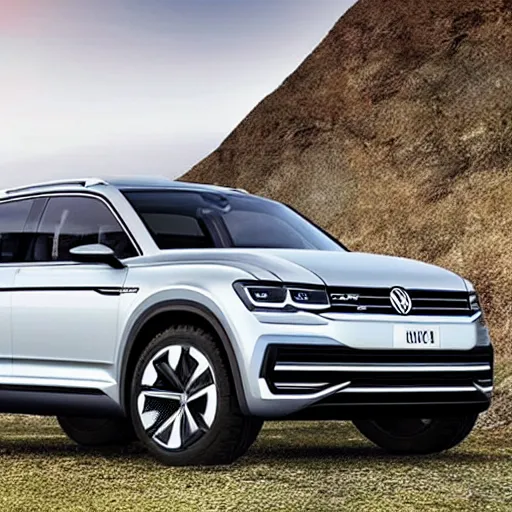Prompt: promotional product photograph of Volkswagen's behemoth, their new SUV