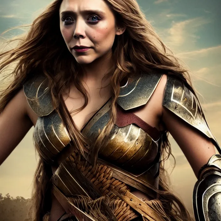 Image similar to professional full length photograph of elizabeth olsen as an amazon warrior. Extremely detailed. 8k