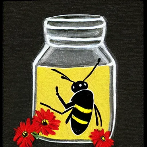 Prompt: a bee in a jar