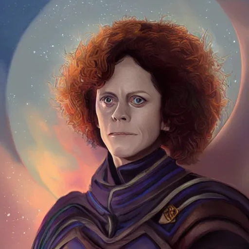 Prompt: young sigourney weaver as a d & d draconic sorcerer, character portrait by wlop