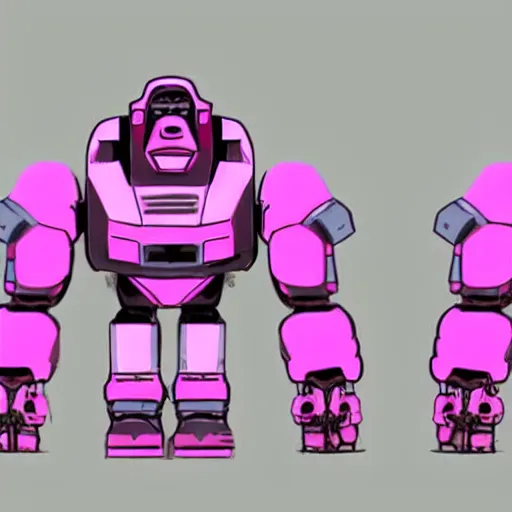 Image similar to concept art of an heavy fat warmech, pink and cute mech, looks lijke a gorilla, photoshop, trending on artstation by alex ichim and evan leep and salvatorre yazzie, # mechanical design, # mecha, # digital 2 d, # character design