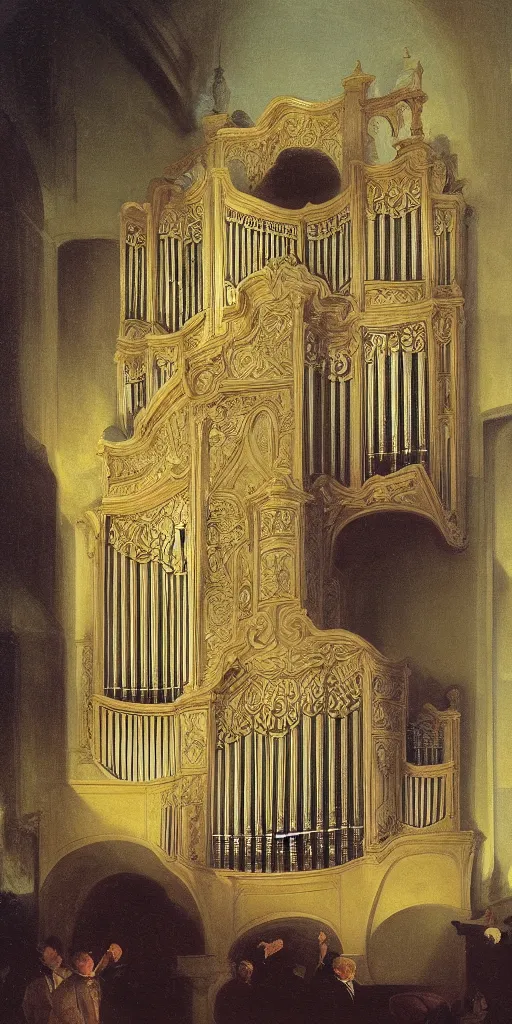 Prompt: detailed oil painting of a pipe organ by Asher Brown Durand and alan lee and goya