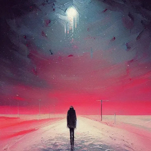 Image similar to a painting of a person standing in the snow, a surrealist painting by alena aenami, deviantart, nuclear art, dystopian art, apocalypse landscape, surrealist