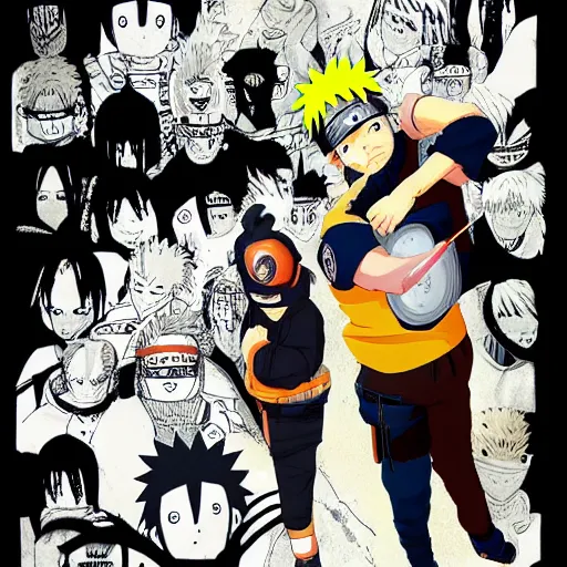Prompt: Naruto illustrated by Frank Miller