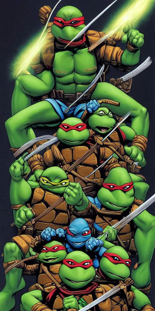 Image similar to Teenage mutant ninja turtle comic book cover illustration by brom