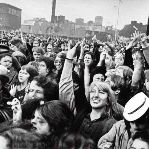 Prompt: fans at an outside bob dylan concert in the 1 9 6 0 s, cubism