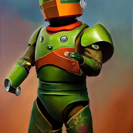 Prompt: an oil painting of mr bean as masterchief, 8k
