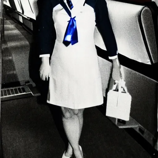 Prompt: kanazawa dressed as a flight attendant