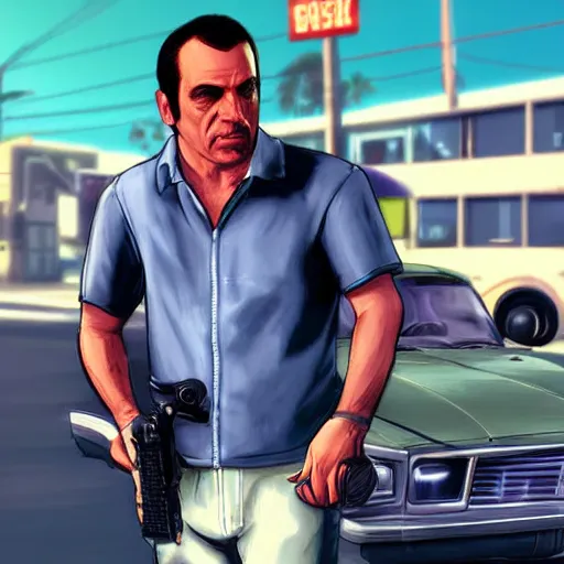 Image similar to robert dinero as a gta5 character, video game art, cover art, grand theft auto