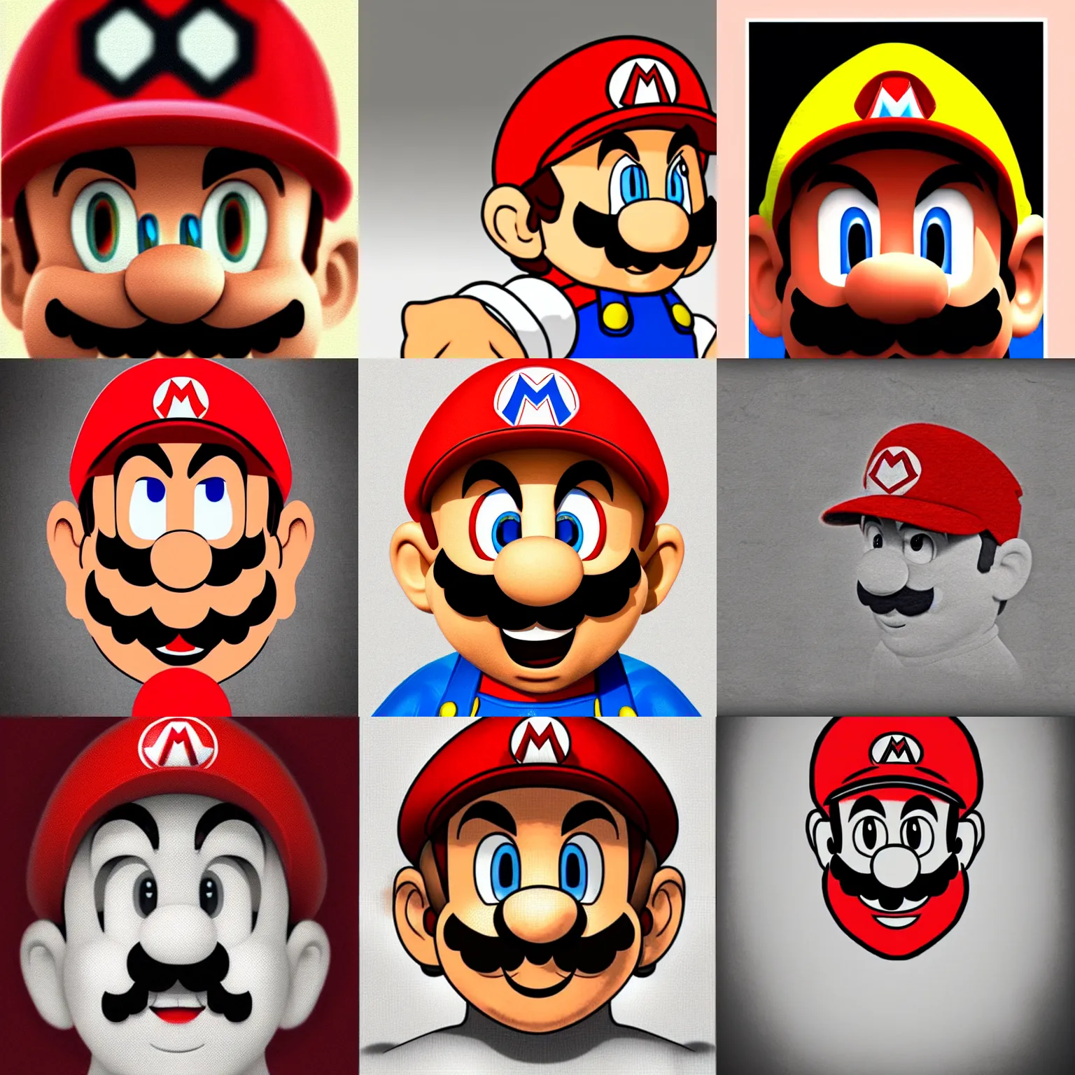 Prompt: art of super mario facing camera, neutral irritated expression, faded color palette, red selective coloring, striking artstyle with sharp shadows, twitter
