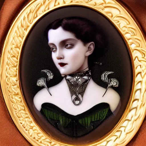Prompt: hyperrealistic detailed artnouveau vampire woman portrait sharp - focus as a rene lalique jewelry