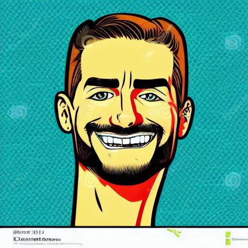 Prompt: handsome, pop art cartoon style, cartoon network, detailed portrait, big smile, long chin