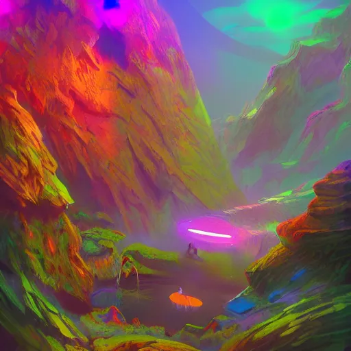 Prompt: landscape of hero with pistol swimming in chromatic SPIRITS in misty mysterious astral temple, beautiful, dmt, trending on artstation, omnious, soft, artwork by Wong, Liam