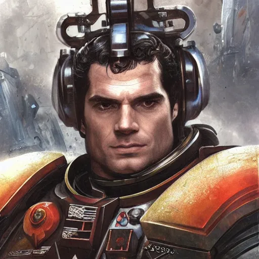 Image similar to Henry Cavill as a Space Marine Primarch, Sci-Fi closeup character art by Neil Roberts and Marc Lee and Vladimir Krisetskiy and Donato Giancola and Craig Mullins, digital art, trending on artstation