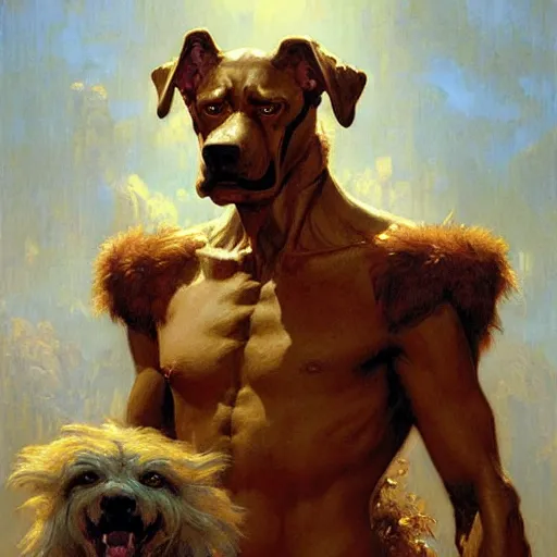 Image similar to a portrait of a giant dogman. highly detailed painting by gaston bussiere, craig mullins, j. c. leyendecker, furry