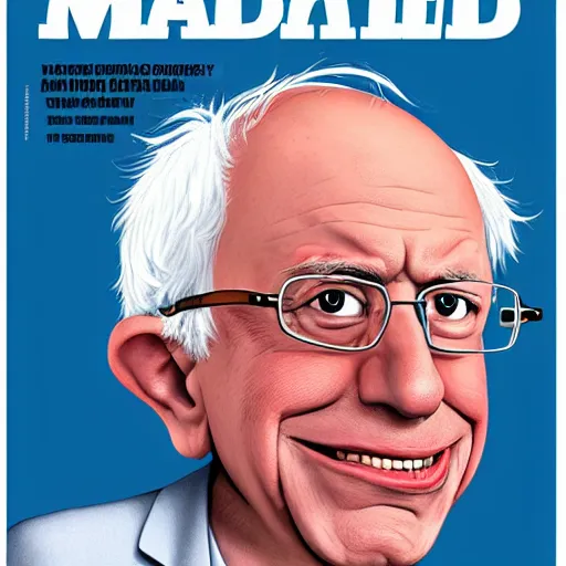 Prompt: mad magazine cover photo portrait caricature bernie sanders