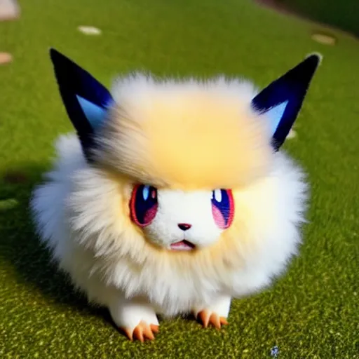 Image similar to real life Pokemon, cute!!!, fluffy!!!, ultra realistic!!!, golden hour, ultra detailed, sharp focus