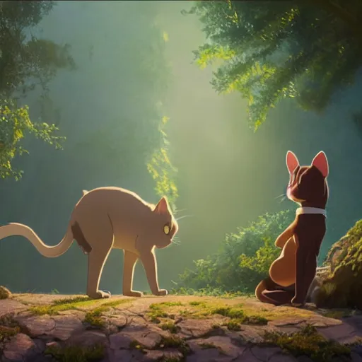 Image similar to a wholesome animation key shot of a burmese cat, studio ghibli, pixar and disney animation, sharp, rendered in unreal engine 5, anime key art by greg rutkowski, bloom, dramatic lighting