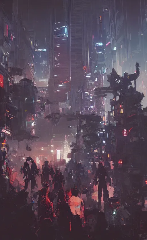 Image similar to cyberpunk samurai crowd, crowd, raven, cyber mech, machenic, arcane, by fortiche, by greg rutkowski, esuthio, craig mullins, wlop