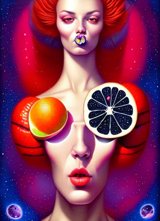 Prompt: cosmic random fruit portrait, pixar style, by tristan eaton stanley artgerm and tom bagshaw.