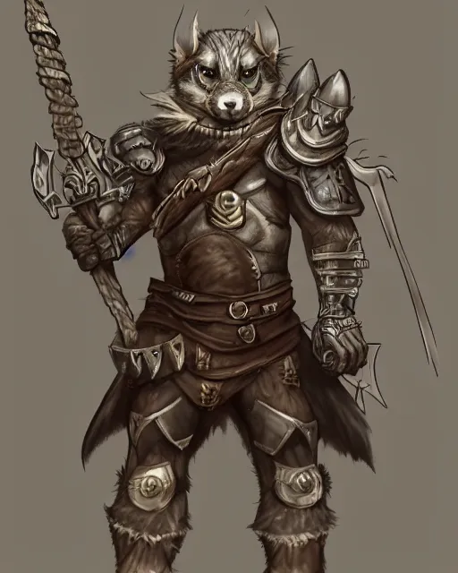 Image similar to a full body shot of a muscular anthro furry rat wearing a fantasy medieval armor striking a heroic pose, fantasy, artstation, furry art, furaffinity, deviantart, symmetrical, highly detailed, award winning, trending