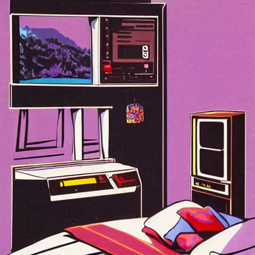 Image similar to a bedroom with a Commodore 64. 1983.