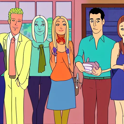 Image similar to still from the hit tv show friends in the style of bojack horseman