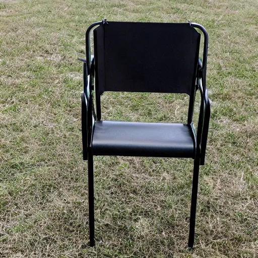 Image similar to a simple, black, metal, foldable chair with 4 legs