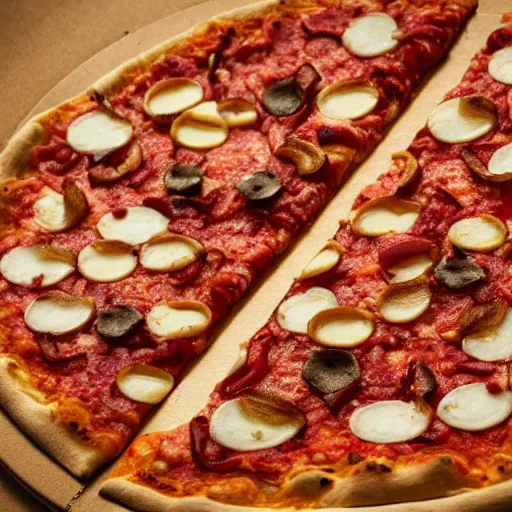 Image similar to human teeth on a pizza, 4 k, high definition, realistic, cinematic