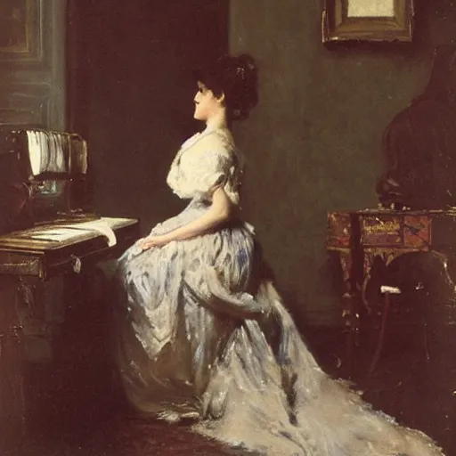 Prompt: actress rehearsing by alfred stevens